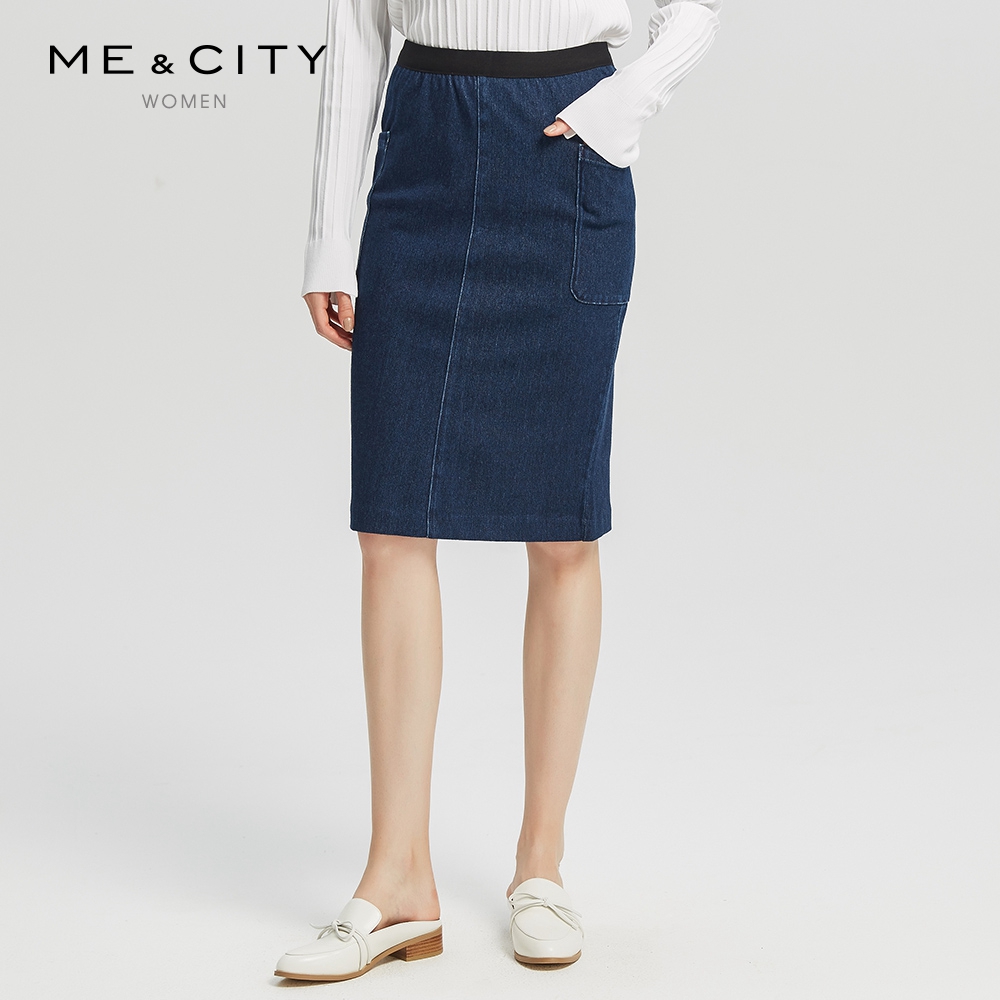 MECITY女松紧腰简约气质后开叉大口袋针织牛仔半身裙|msdalam kategori Butik wanita / wanita, skirt - dari Buy2taobao.com untuk memberikan perkhidmatan ejen Taobao profesional membeli