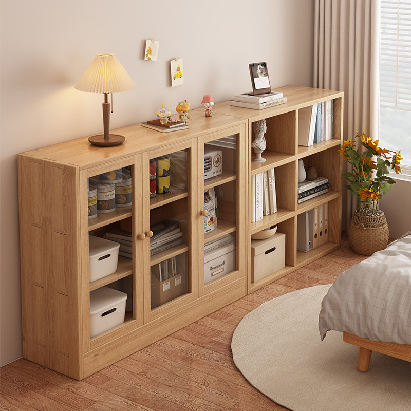 卓禾实木书柜落地置物柜防尘格子柜原木风柜子收纳储物柜一体书架,住宅家具,单个书柜,淘宝优惠券,粉丝福利购,淘宝优惠卷