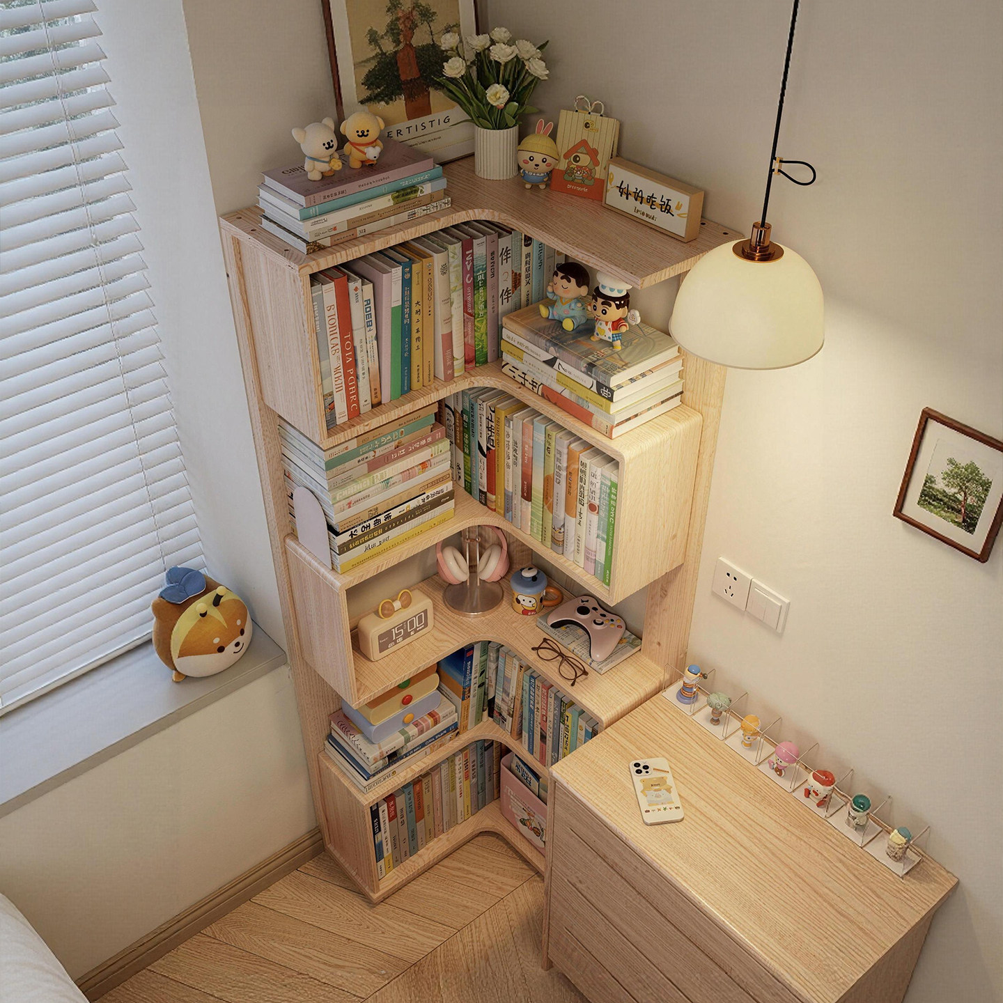 卓禾实木转角书架落地置物架客厅角柜墙角储物柜简易拐角床头书柜,住宅家具,书架,淘宝优惠券,粉丝福利购,淘宝优惠卷