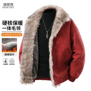 夹克外套男士冬季座山雕加绒加厚毛领棉衣棉袄冬装宽松休闲棉服潮
