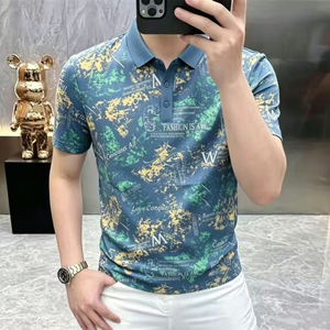 满印冰丝Polo衫男薄显瘦翻领短袖