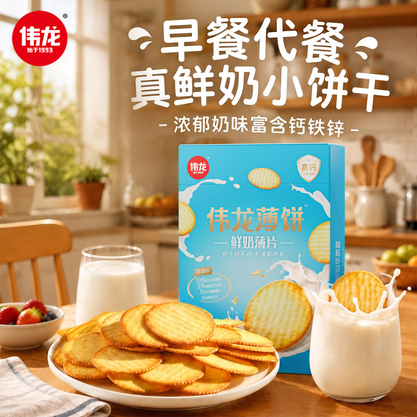 伟龙鲜奶饼干180g小包装小零食薄脆牛奶香酥脆饼干营养早餐饼干