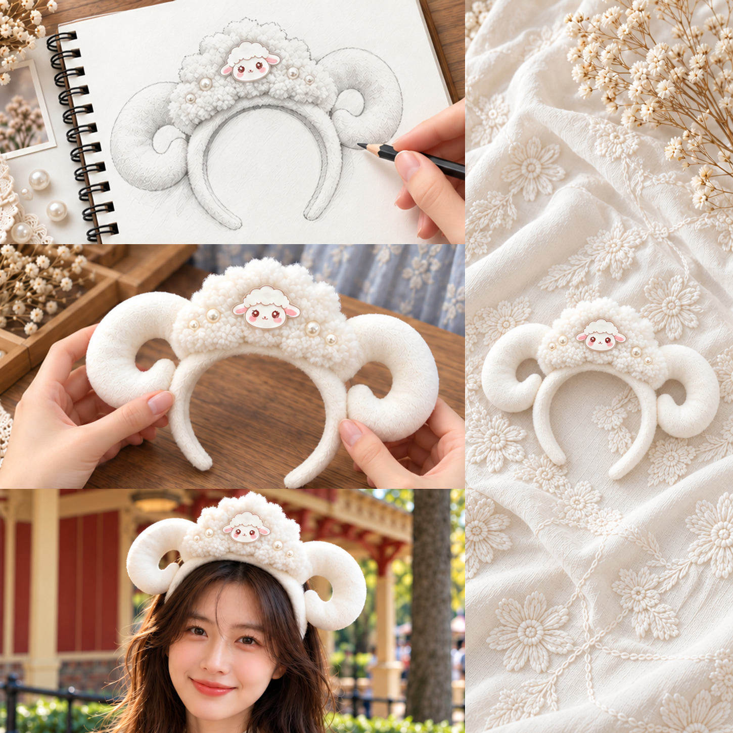 可爱发箍白色羊毛卷羊角头箍女新年羊年本命年2027卡通儿童头饰夹