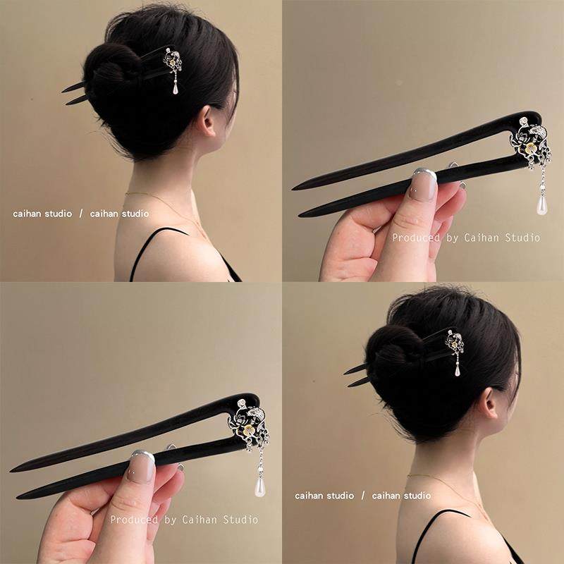 古风U型双面流苏黑檀木发簪子2025新款古风U型新中式汉服旗袍簪子,饰品/流行首饰/时尚饰品新,发饰,淘宝优惠券,粉丝福利购,淘宝优惠卷