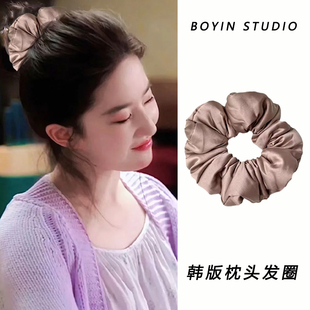 韩版枕头睡眠大肠圈简约羽绒服花苞褶皱复古法式甜美轻奢气质发圈