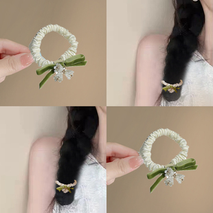 铃兰花头绳2025新款高端韩版大肠发圈小号绿色发绳猪肠发圈温柔