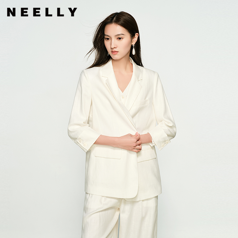 NEELLY纳俪商场同款夏新款设计感通勤气质简约西装外套女百搭舒适