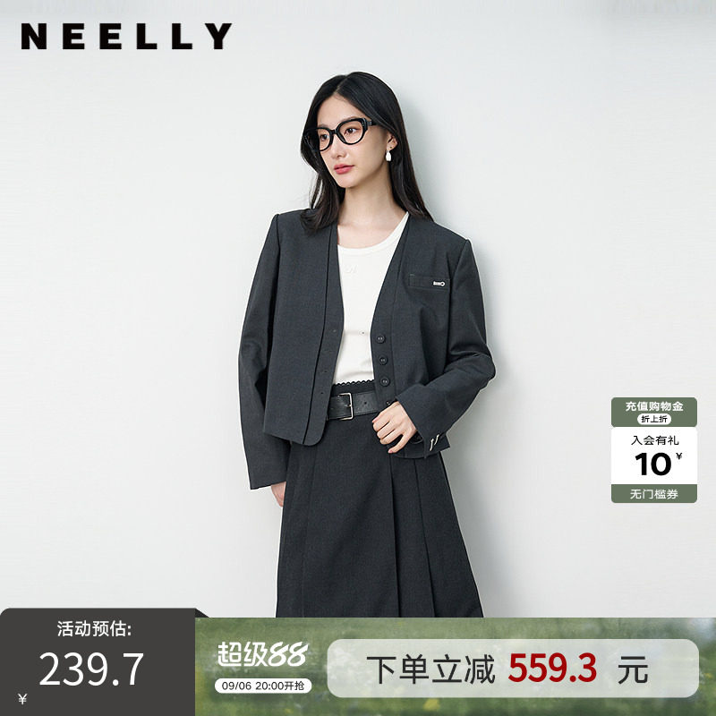 NEELLY纳俪商场同款春秋新款时尚高知感短外套女百搭随性西装外套