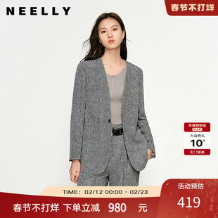NEELLY纳俪商场同款春新款通勤休闲西装外套女韩版设计感舒适外套
