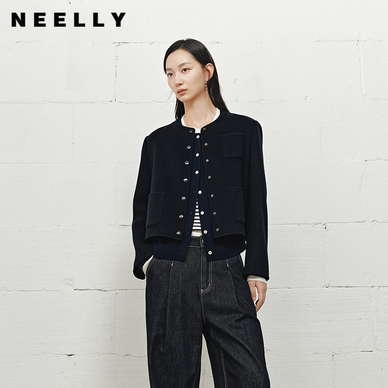 NEELLY纳俪商场同款冬季新款简约气质短外套女舒适百搭双面呢大衣