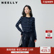 NEELLY纳俪商场同款 女显白休闲上衣 藏青蓝条纹短针织开衫 春季 新款