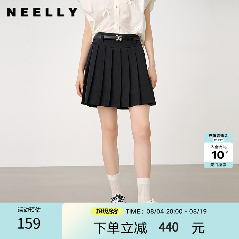 NEELLY纳俪商场同款春秋同款深色百褶裙女经典显瘦百搭短裙
