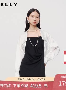 NEELLY纳俪商场同款春秋新款白色长袖醋纤短外套女宽松简约上衣