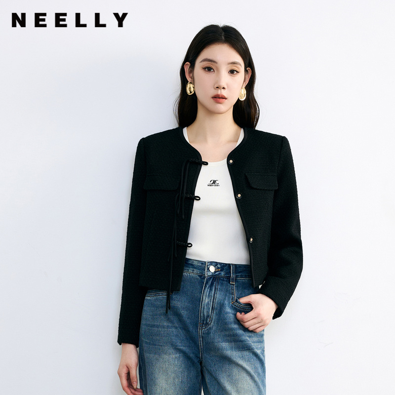 NEELLY纳俪盘扣黑色短外套