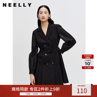 v领显瘦西装 NEELLY纳俪商场同款 长袖 连衣裙早秋新款 裙女 收腰西装