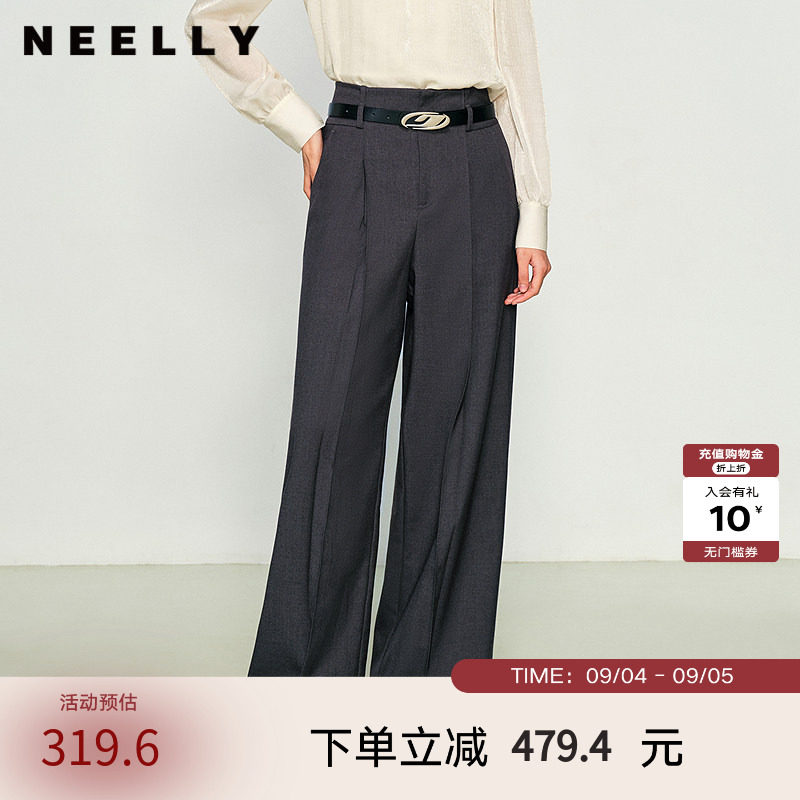 NEELLY纳俪商场同款春秋新款通勤风直筒休闲裤女西裤高腰长裤