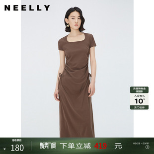 法式 短袖 高端气质连衣裙女优雅舒适长裙 收腰夏季 NEELLY纳俪秋新款