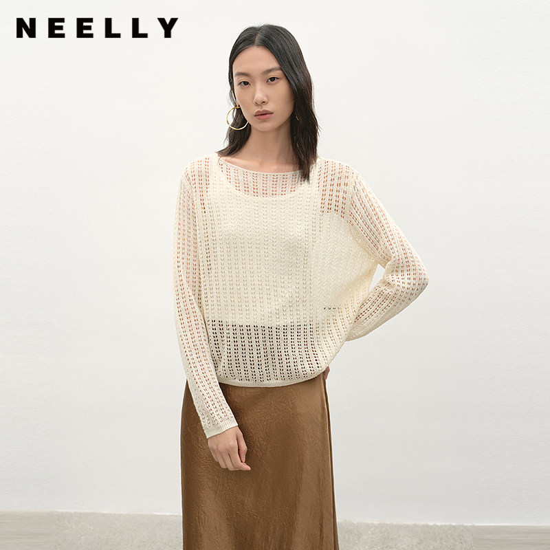 NEELLY纳俪商场同款夏季新款时尚随性镂空针织衫女气质轻盈感上衣