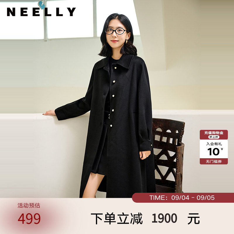 NEELLY纳俪商场同款冬季新款气质通勤纯羊毛长款双面呢大衣外套女