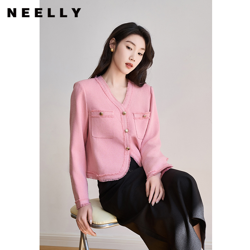 NEELLY纳俪甜美常规毛边短外套