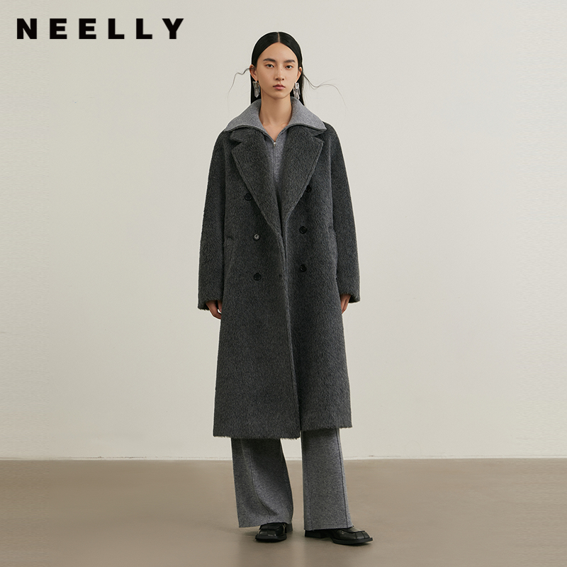 NEELLY纳俪商场同款冬新款气质显瘦长款双面呢大衣女叠穿百搭外套