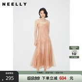 NEELLY纳俪商场同款 度假风初恋显瘦中长裙 超仙吊带连衣裙女夏法式