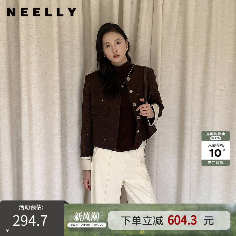 NEELLY纳俪商场同款冬季新款时尚百搭通勤短外套女简约宽松上衣