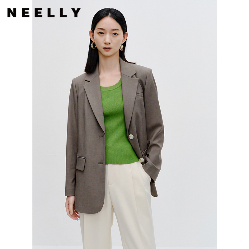 NEELLY纳俪商场同款西装外套女气质翻驳领正肩职业通勤西服上衣