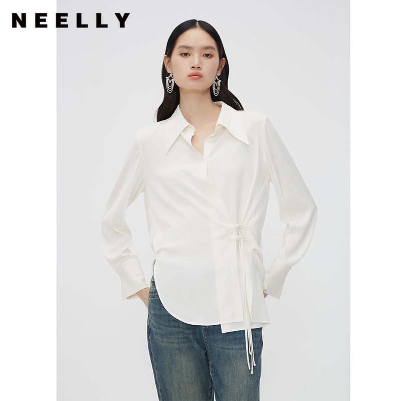 NEELLY/纳俪纯色国风盘扣衬衫