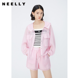 粉色连帽衬衫 NEELLY纳俪商场同款 套装 夏新款 外套女多巴胺上衣 时尚