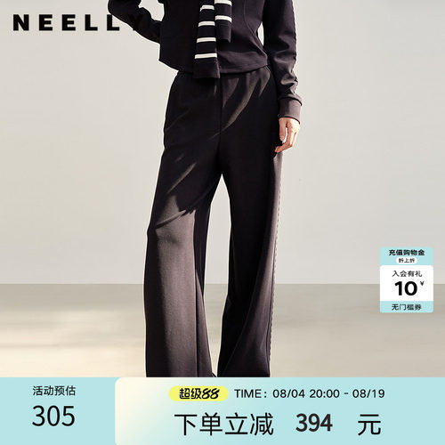 NEELLY纳俪商场同款春秋新款时尚抽绳休闲卫裤女直筒复古休闲长裤