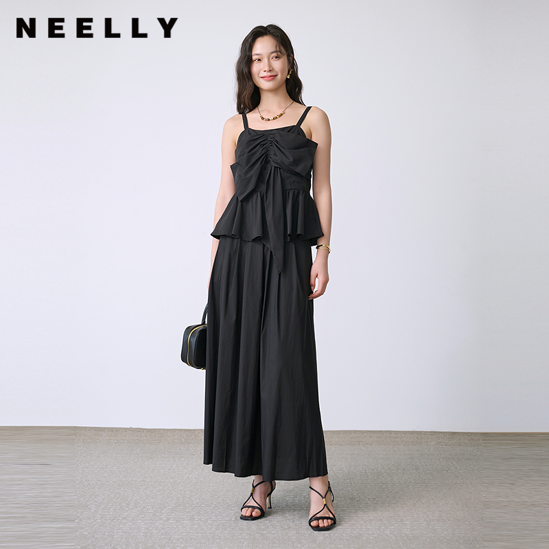 NEELLY纳俪商场同款夏新款时尚无袖吊带上衣两件套女个性百搭套装