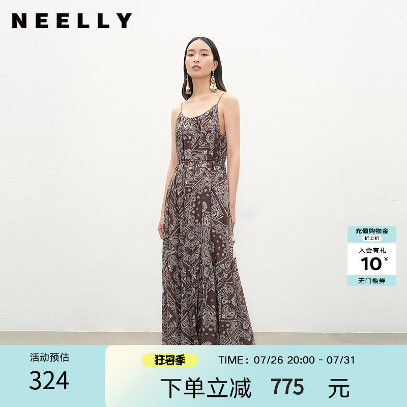 NEELLY纳俪商场同款夏新款时尚复古潮流连衣裙女个性出街长裙