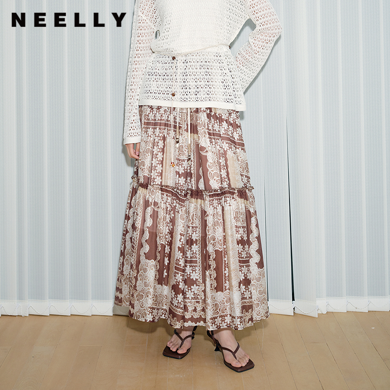 NEELLY纳俪商场同款秋冬新款波西米亚风休闲半身裙女百搭舒适长裙