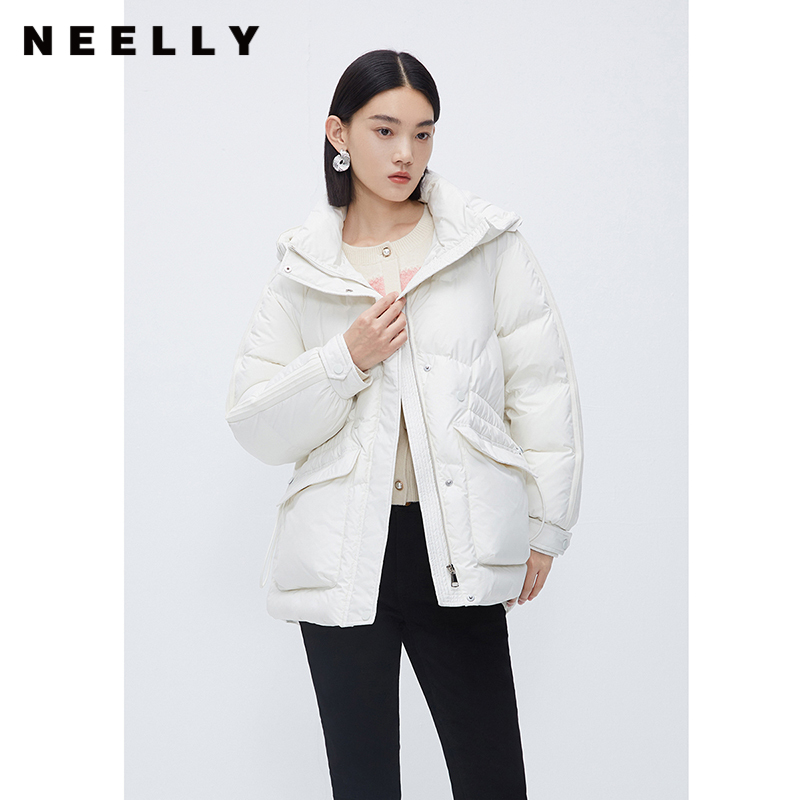 NEELLY纳俪商场同款超好看时尚宽松连帽保暖羽绒服新款一手长外套