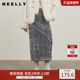 NEELLY纳俪商场同款 冬新款 银色鎏光亮片直筒半身裙女显瘦通勤半裙