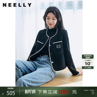 NEELLY纳俪商场同款 双面呢大衣 100%绵羊毛短外套女撞色设计感时尚