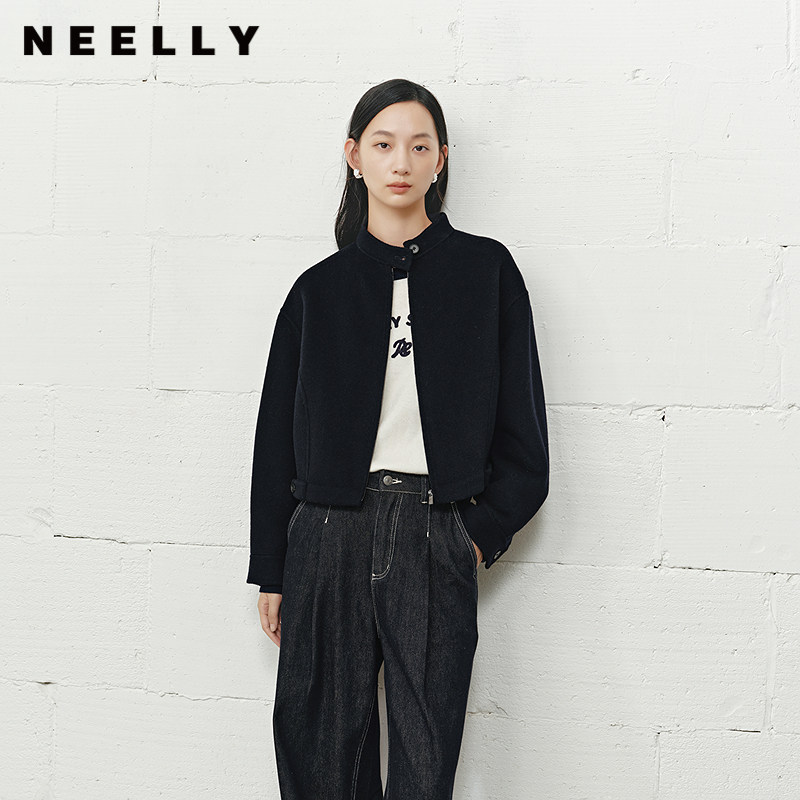 NEELLY纳俪商场同款冬季新款时尚通勤短外套女休闲廓形双面呢大衣