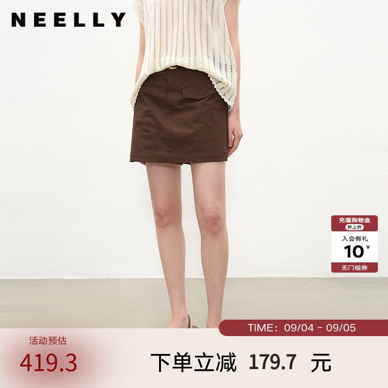 NEELLY纳俪商场同款夏季新款复古休闲显瘦短裤女百搭通勤裙裤