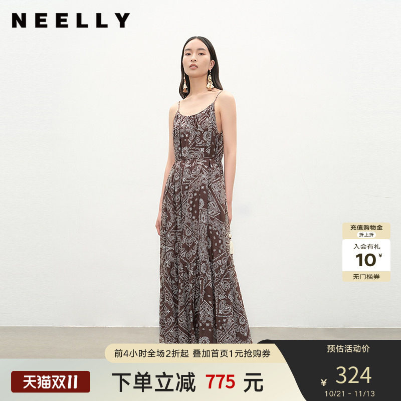 NEELLY纳俪商场同款夏新款时尚复古潮流连衣裙女个性出街长裙