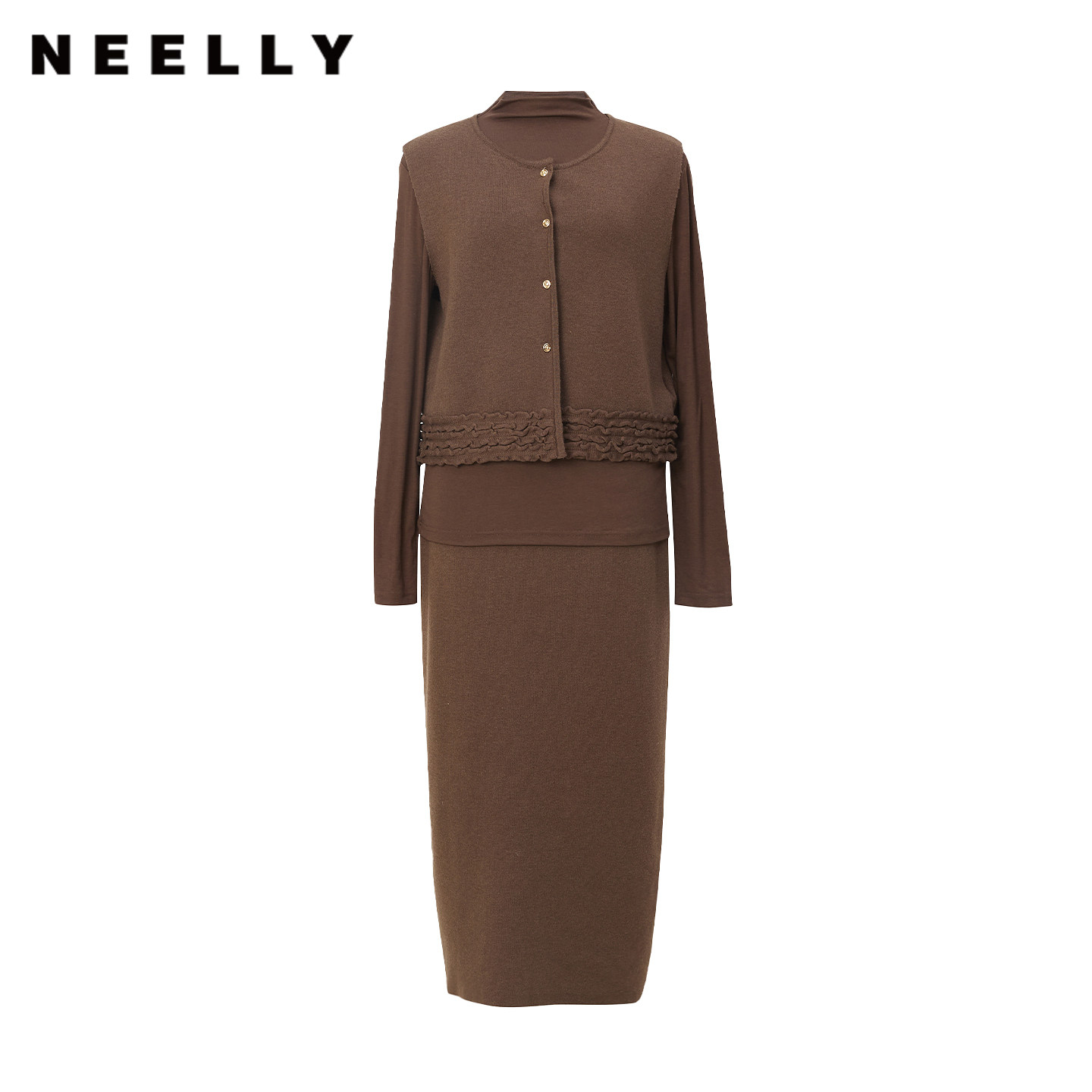 NEELLY纳俪商场同款春季新款时尚气质优雅套装女亲肤休闲针织裙套