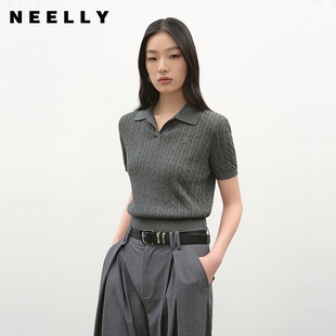 简约POLO领针织短袖 经典 女宽松舒适上衣 夏新款 NEELLY纳俪商场同款