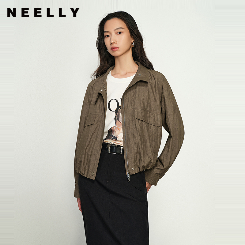 NEELLY纳俪商场同款春季新款简约宽松短外套女通勤百搭上衣