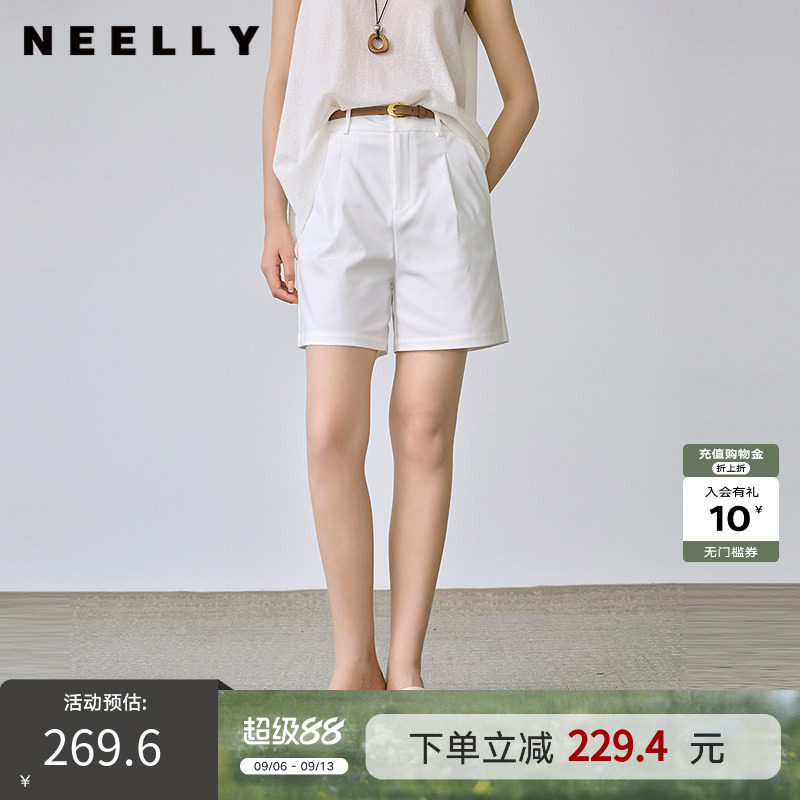 NEELLY纳俪商场同款夏季新款时尚休闲舒适短裤女简约高腰直筒短裤