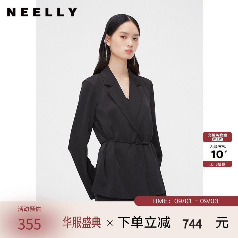 NEELLY纳俪商场同款夏季新款复古国风盘扣西装外套女优雅系带上衣图片