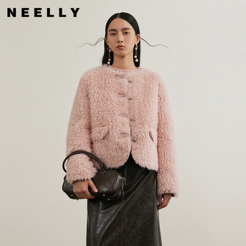 NEELLY纳俪商场同款冬季新款千金风纯色通勤短外套女显瘦精致上衣