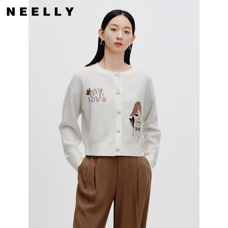 NEELLY纳俪米色短外套夏季新款单排扣时尚百搭上衣女减龄针织衫