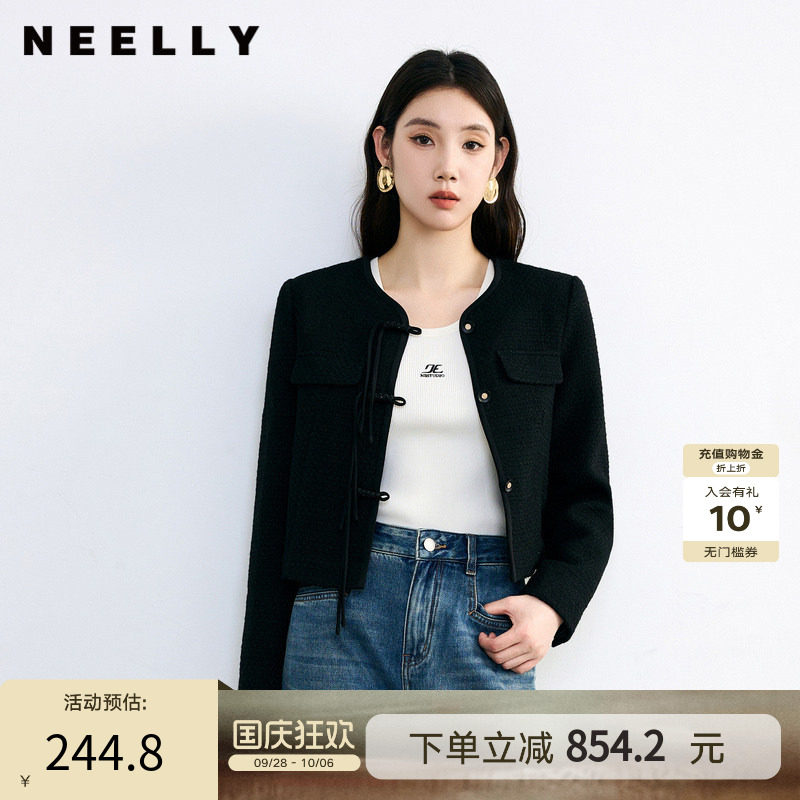 NEELLY纳俪盘扣黑色短外套