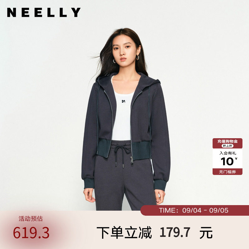 NEELLY纳俪商场同款秋季新款时尚正肩显瘦卫衣外套女个性短外套