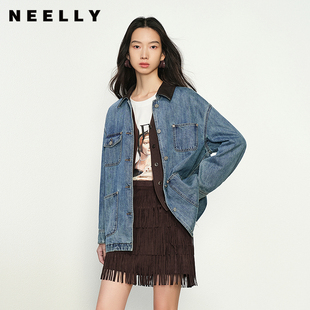 牛仔宽松短外套女翻领撞色气质上衣 新款 NEELLY纳俪商场同款 春季